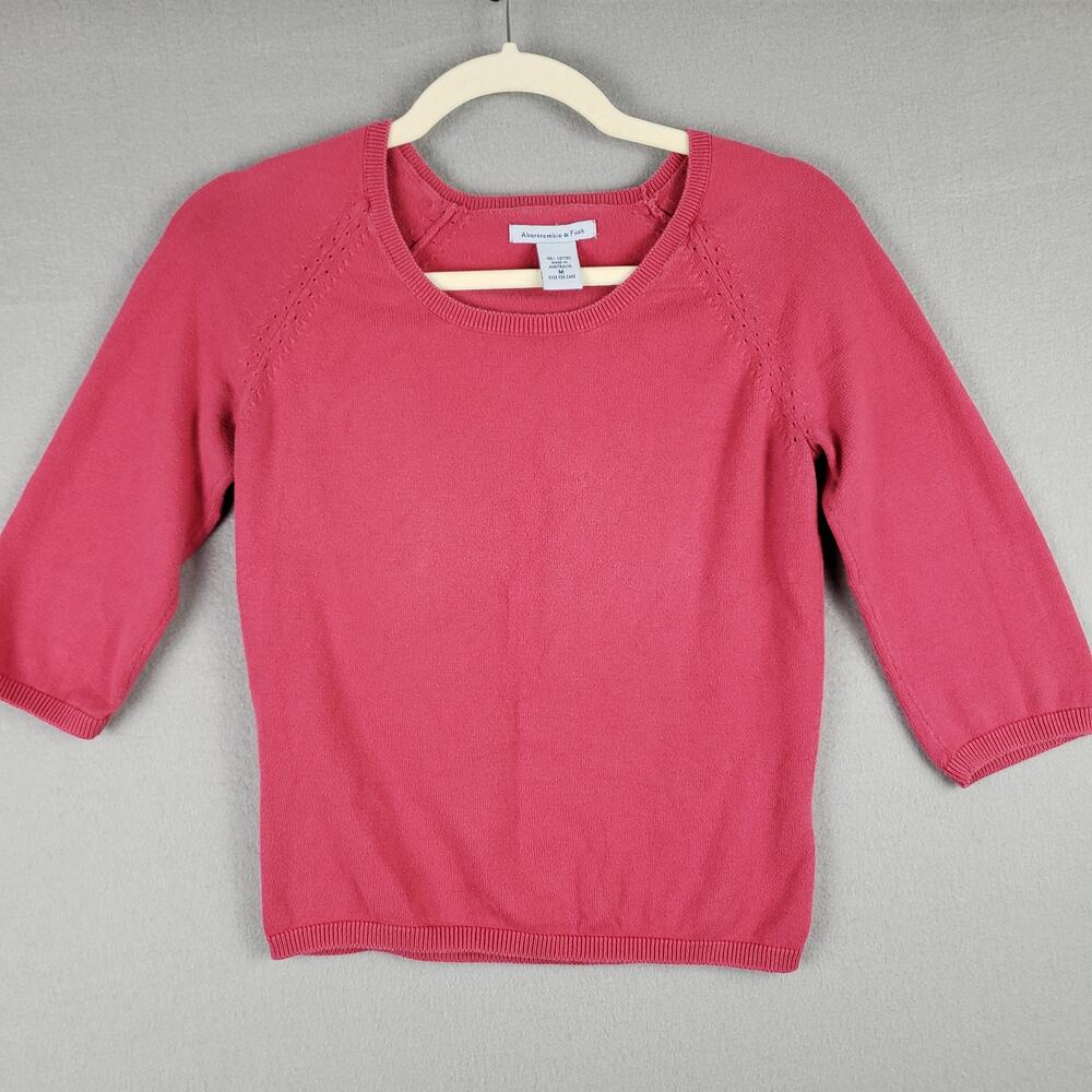 Y2K Abercrombie & Fitch Size M Crewneck Sweater Pink Elbow Sleeve Preppy Cotton